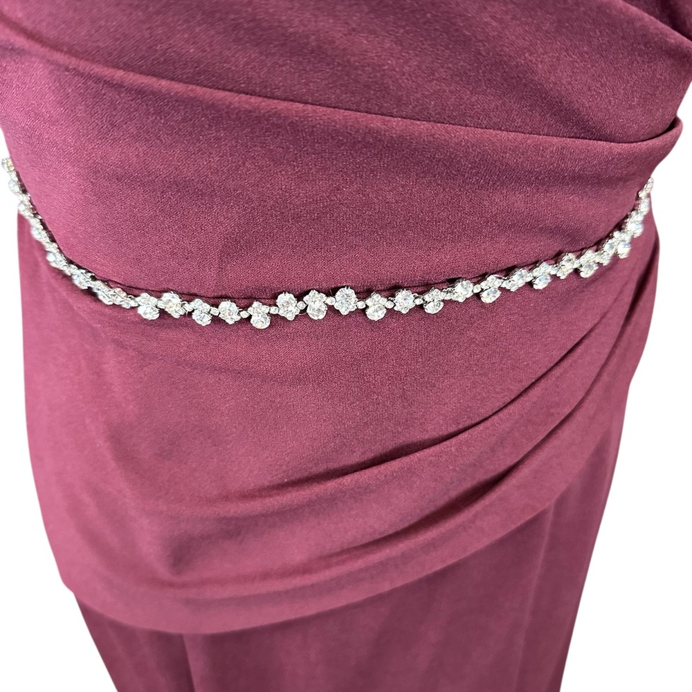 Oleg Cassini Wine Burgundy Off Shoulder Rhinestone Waist Evening Gown Dress‎ 8 - Picture 4 of 9